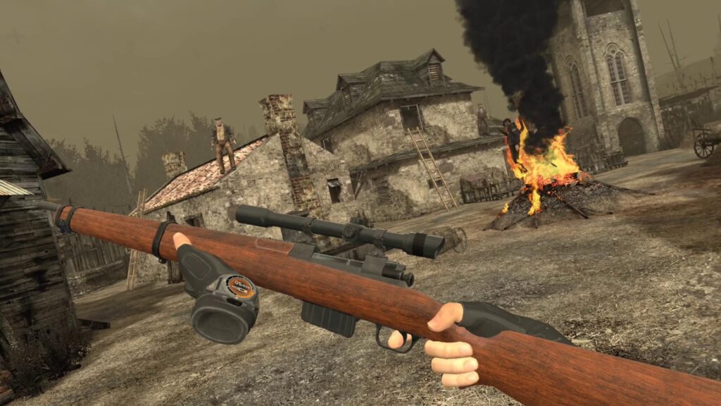 The bolt-action rifle from Resident Evil 4 VR with the bolt on the left.